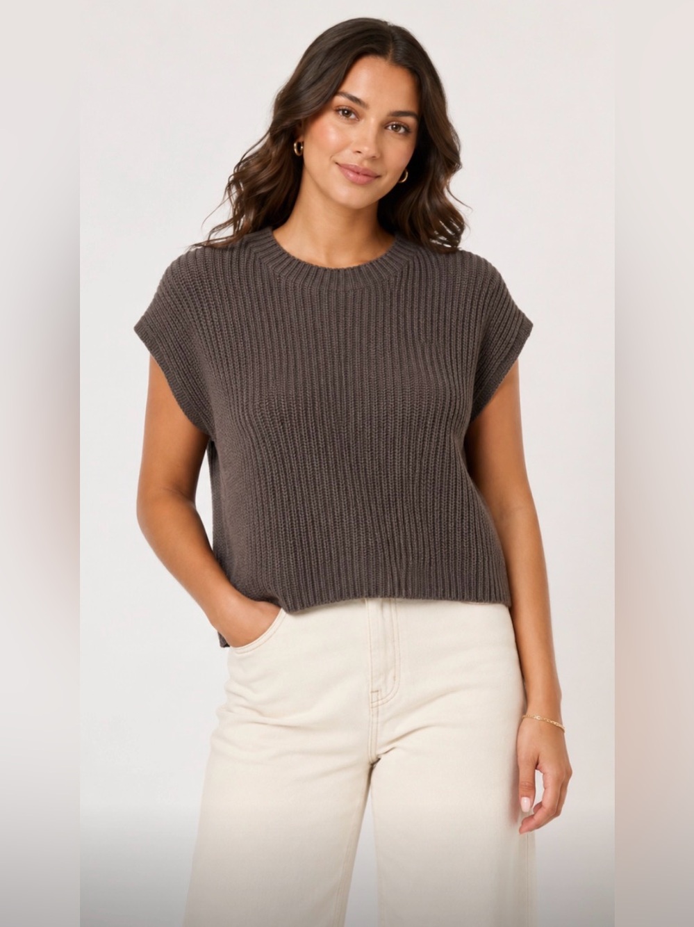 Anthro Self Contrast Chunky soft Knit Sleeveless Sweater Vest - gray size‎ small